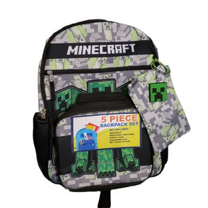 Minecraft School Backpack Book Bag Lunch Box Tote Zip Case Carabiner Keychain